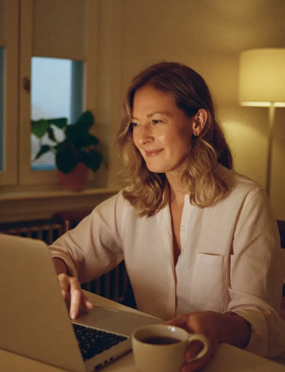 Online conference participant using a laptop